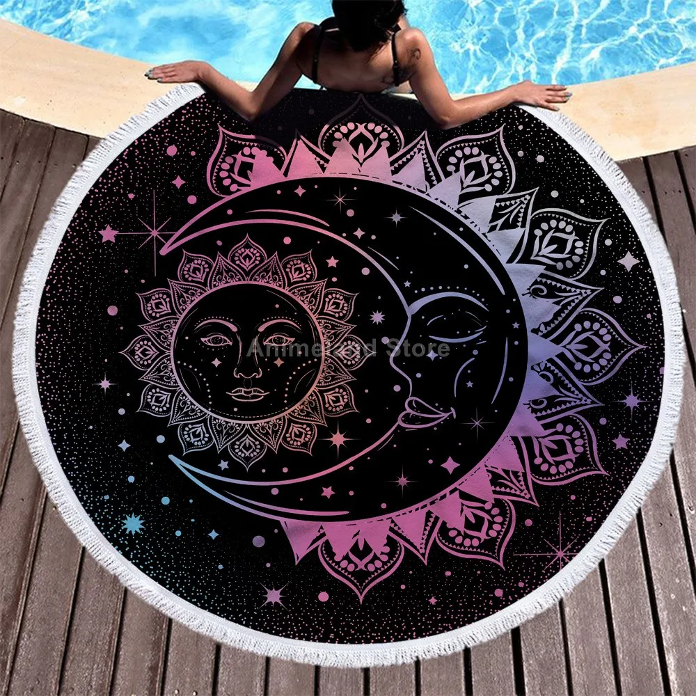 

Пляжное полотенце с рисунком Солнца и Луны, изящное банное 3d-полотенце из микрофибры, уличное одеяло для гостиной, домашний декор, модное кр...