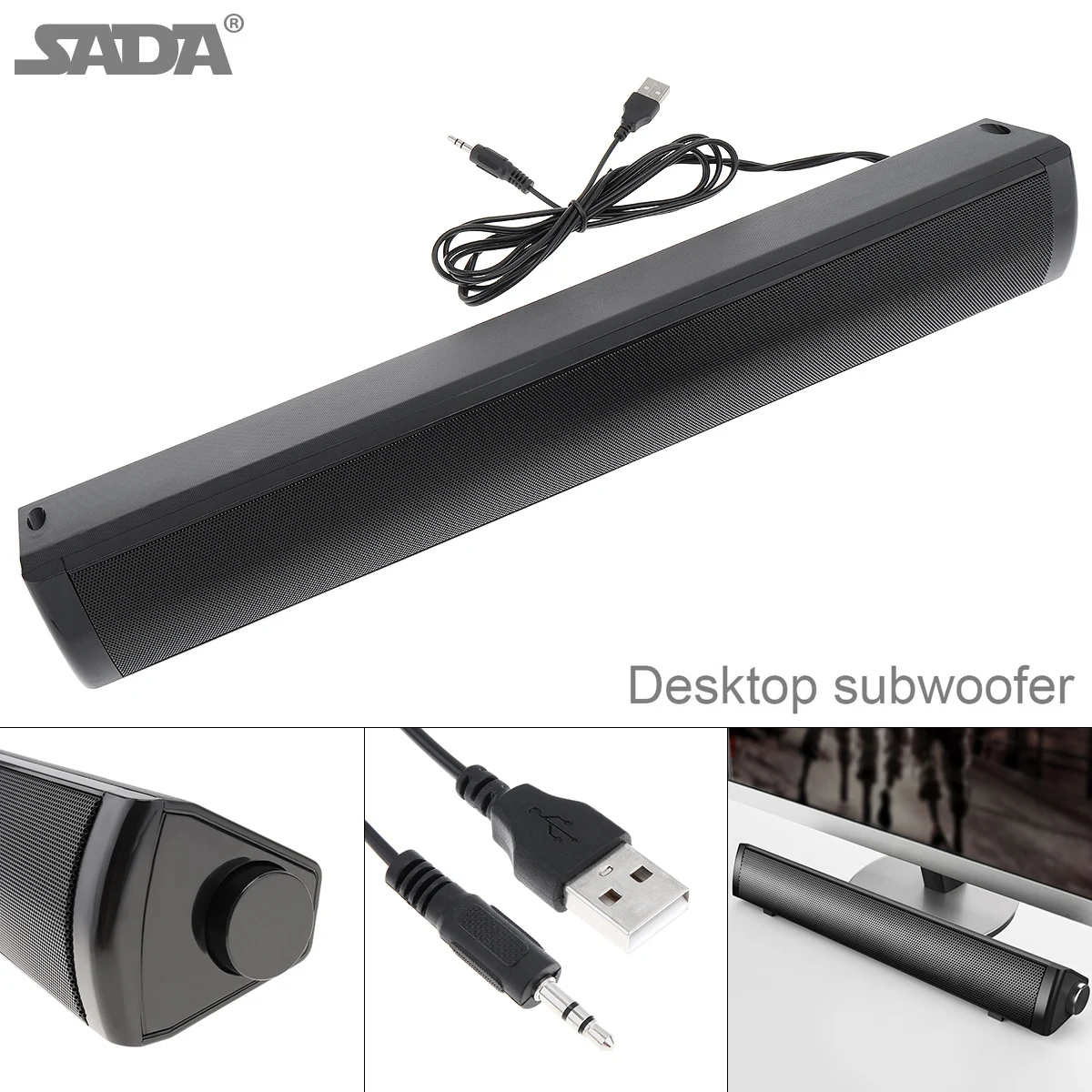 

SADA V-105 Multi-media Soundbars Speaker Mobile Phone Computer Mini Strip Speaker with 2 Units Stereo Surround Sound for Home