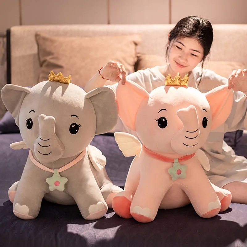 

35~55cm Cute Crown Elephant Eli Doll Standing White Wings Animal Toy Ultra Soft Down Cotton Stuffed Plushie Children Present