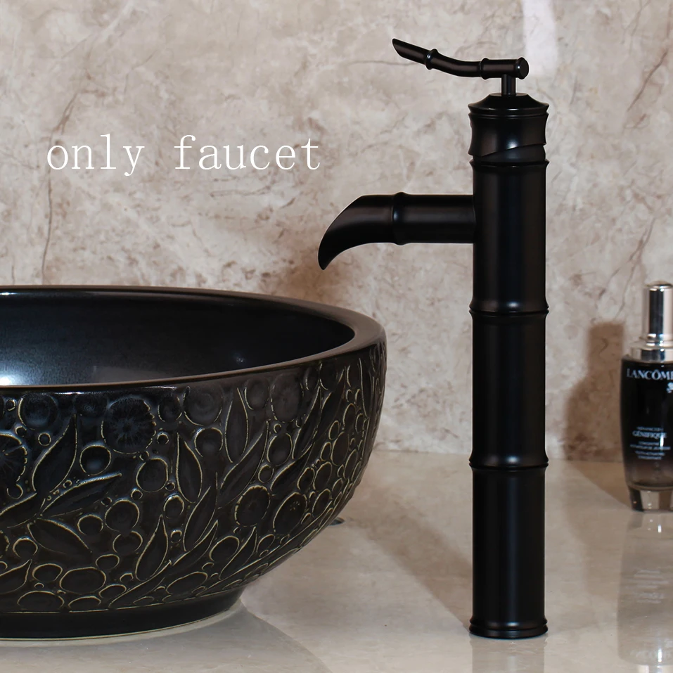 Only faucet 01 Ванная раковина умывальник набор керамический Санузел раковина набор латунный кран смеситель золотистый водопроводный кран Бамбук смеситель водопад - Цвет: Only faucet 01