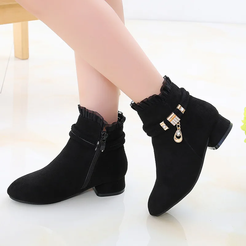 

Fashion Princess Lace Ankle Kid Shoes 2020 Girlish Winter 6 12 Years Old Girl Child Heels Shoes For Autumn School Leather Boots