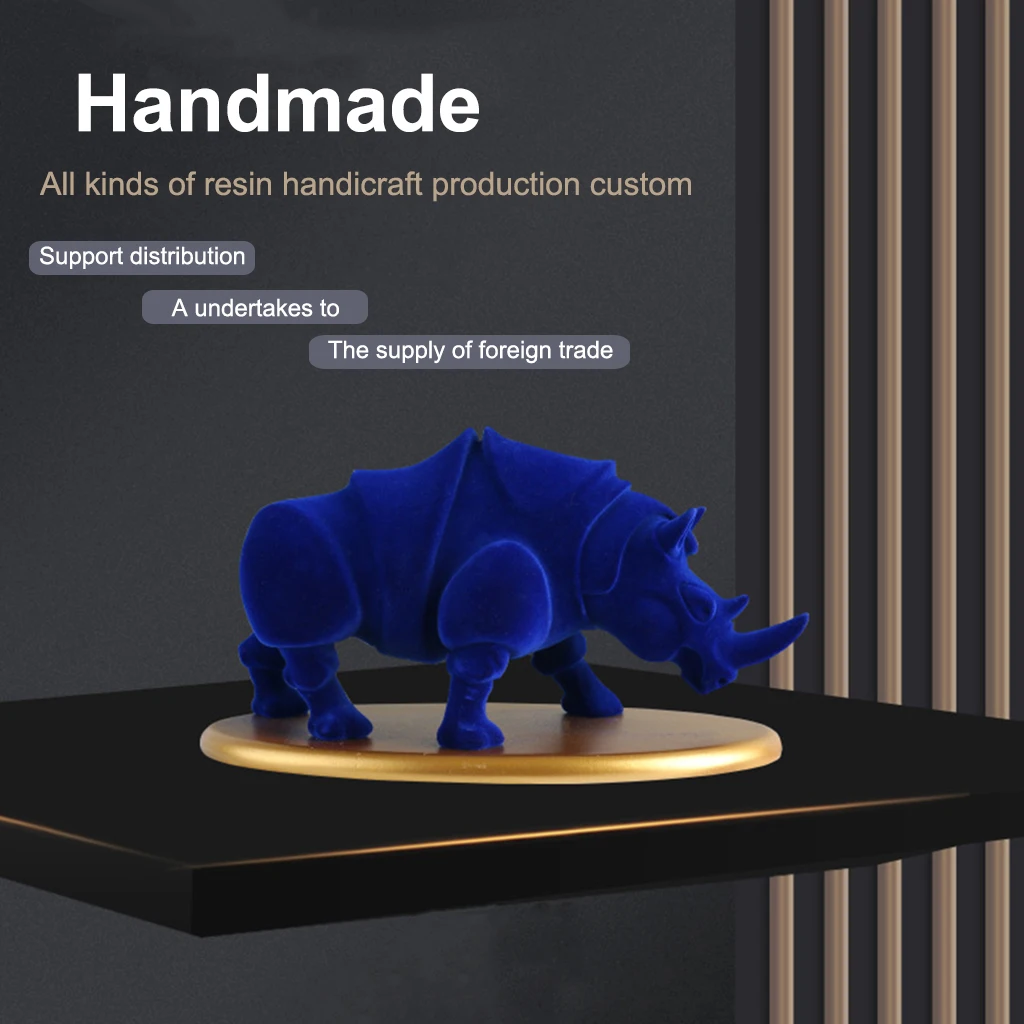 

Nordic Velvet Rhino Figurine Animal Sculpture Statue Desktop Resin Rhinoceros Craft Home Office Decor Gifts