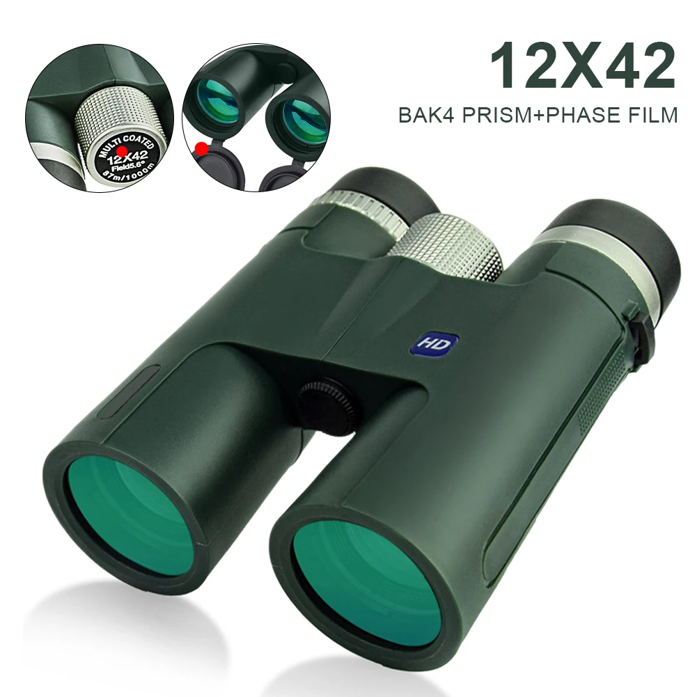 9. Binoculares compactos de 12x42 HD, binoculares impermeables para observación de aves, observación de aves, caza, viajes al aire libre