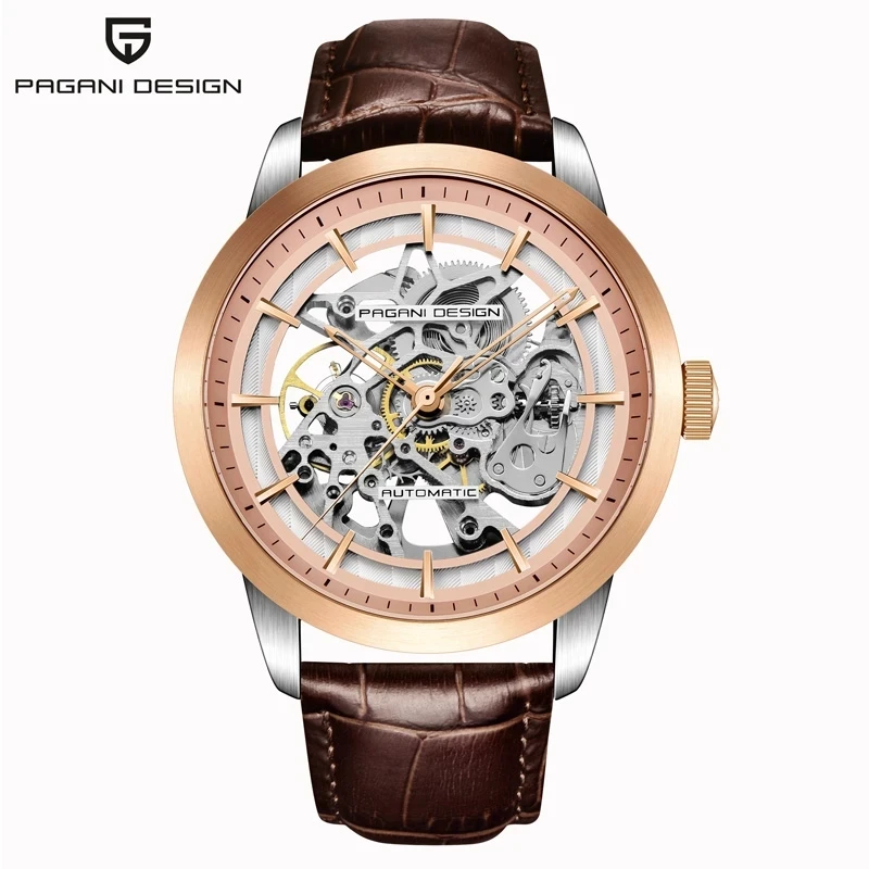 Pagani Design Skeleton Hollow Leather Men Watch Luxury Stainless Steel Machine Male Clock Men Waterproof Watch Relogio Masculino