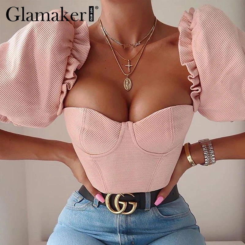 Glamaker сексуальные кружевные буфы на рукавах camis топы бретелях женские с открытыми