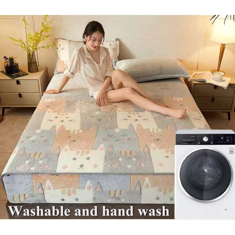 WOSTAR Winter warm flannel elastic band fitted sheet 3D printed cartoon super soft single double queen king size bed set | Дом и сад