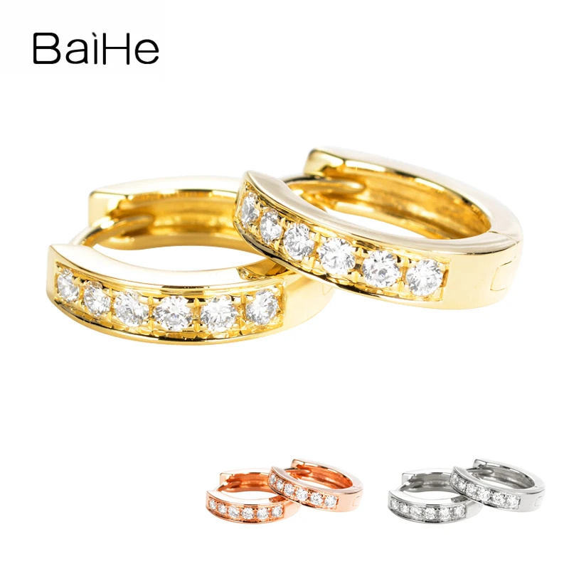 

BAIHE Solid 14K Yellow/Rose/White Gold 0.18ct H/SI Natural Diamond Ear Clip Earrings Women Men Wedding Trendy Fine Jewelry
