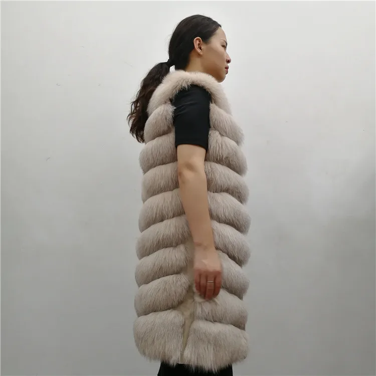 Женский жилет из натурального меха голубой лисы, жилетка, пальто, куртка без рукавов, Толстая теплая зимняя длинная натуральная Роскошная куртка
