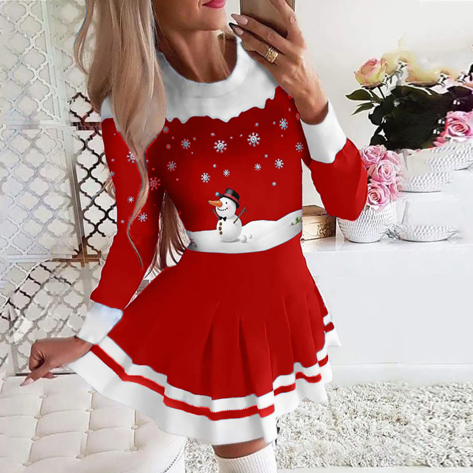 

Autumn Women Christmas Striped Print Mixed Dress Long Sleeve Long Maxi Dress Ladies Comfortable Casual Dress платье женское