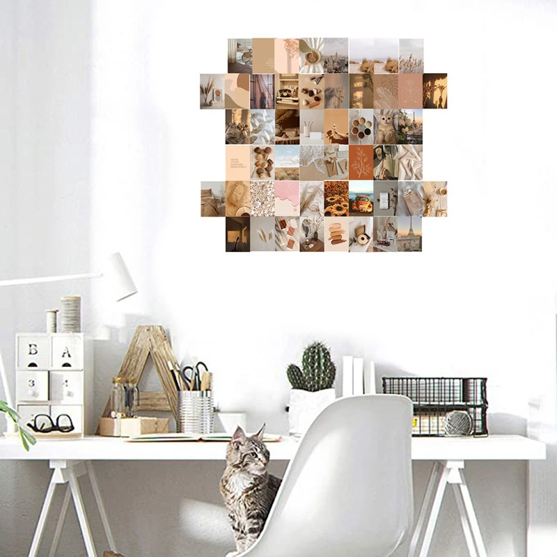 

50Pcs Beige Aesthetic Picture for Wall Collage, 4X6 Inch Boho Cards, Collage Print Kit Warm Color Room Decor for Girls