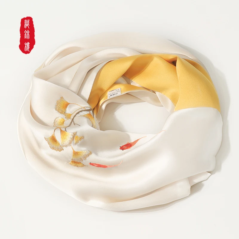 

★Brocade house Hangzhou silk silk silk scarves women mulberry silk long embroidery scarf double shawl winter
