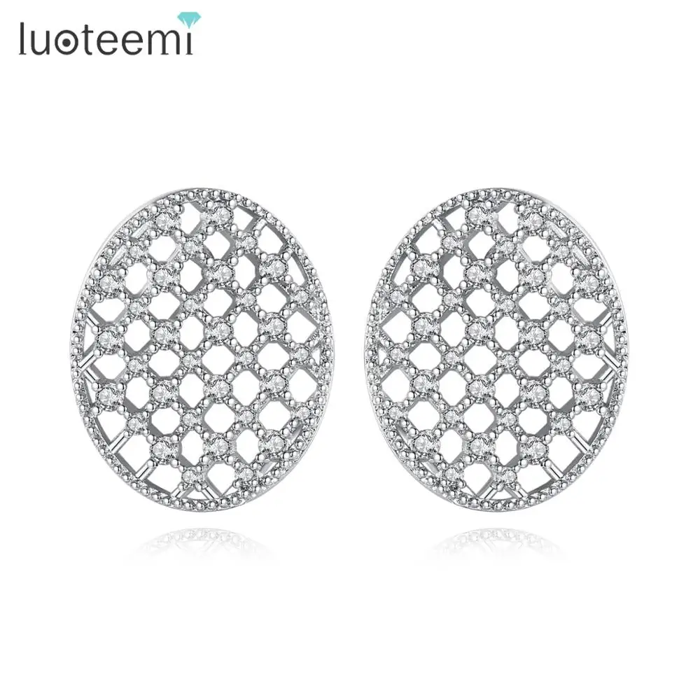 LUOTEEMI новые круглые эффектные CZ пустотелые серьги гвоздики для женщин Свадебные