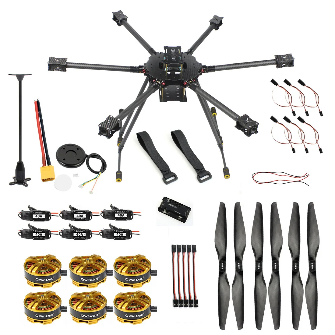 

T850 850mm 6-Axle Carbon Fiber DIY Drone Frame Kit + 4108 380KV Brushless Motor+ 40A ESC + 1555 Propeller For Hexacopter