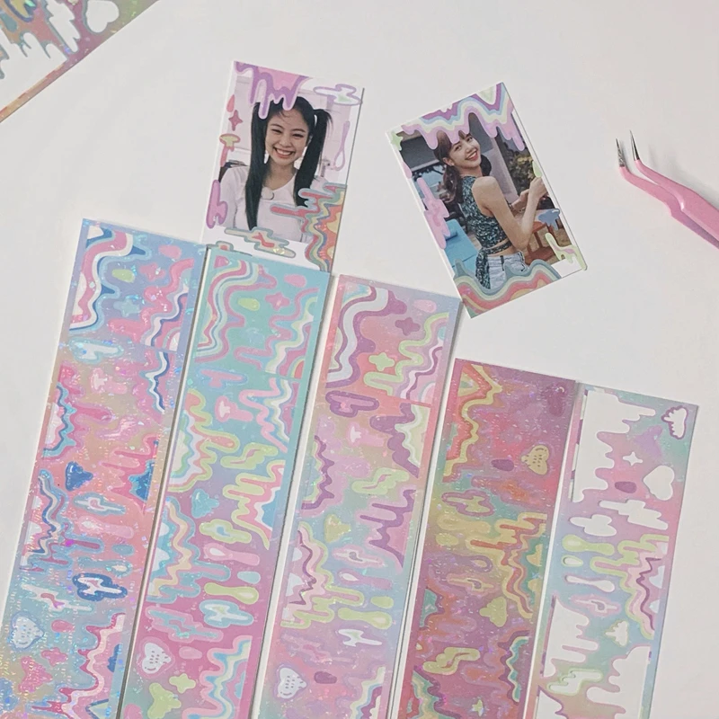 

1Pc Ins 3D Wavy Gradual Change Laser Waterproof Stickers Idol Star Chasing Card Photo Album Border Diy Decorative Sticker Gift