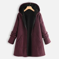autumn and winter 2021 new cotton padded jacket leisure plush padded jacket medium length hooded womens coat qn