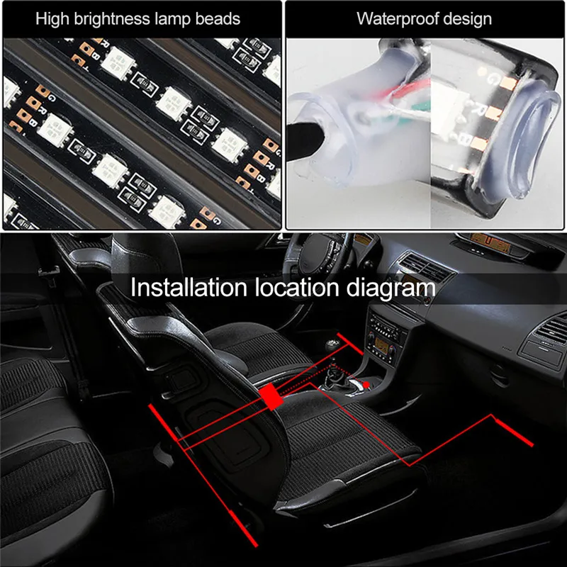 Один для четырех автомобилей RGB Светодиодные полосы света цвета декоративный