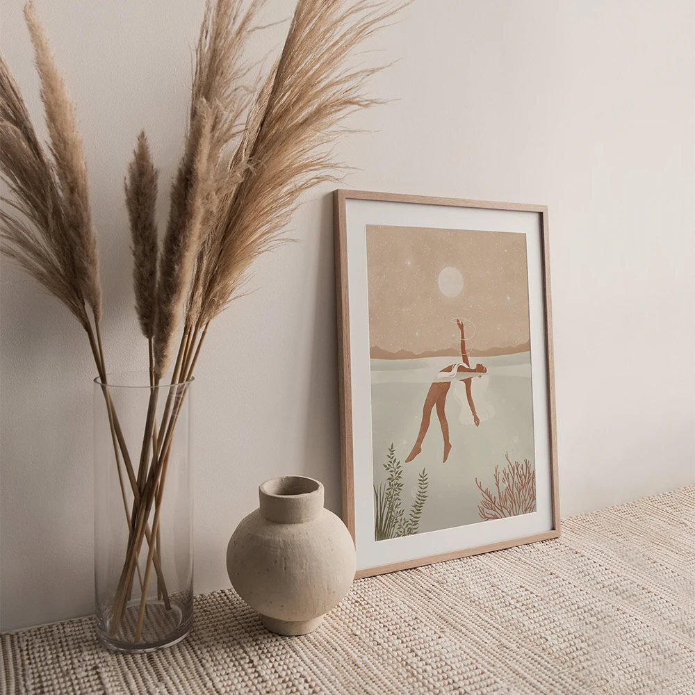 

Vintage Poster Abstract Canvas Painting Moon Girl Art Print Spiritual illustration Wall Picture For Living Room Home Decor