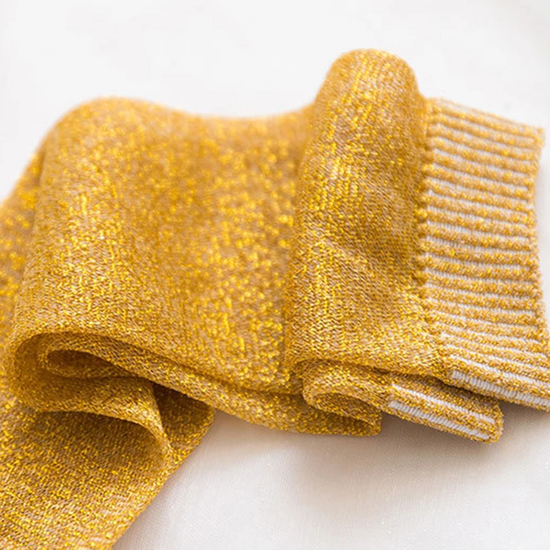 

Shiny Lace Gold Silver Silk Heap Heap Socks Women Fashion Mesh Long Funny Socks Casual Sports Mid Tube Socks Calcetines Mujer