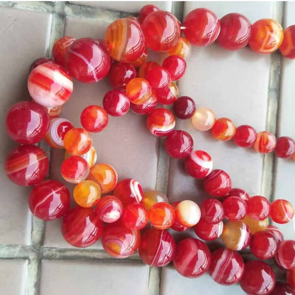 Free shipping Fashion Jewelry 10mm 12mm 16mm Orange Red Stripes Carnelian Round Ball Loose Beads 15.5&quot FG7357 | Украшения и