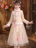girls winter new thick chinese style hanfu princess skirt party evening performance embroidery new year greeting fairy vestido