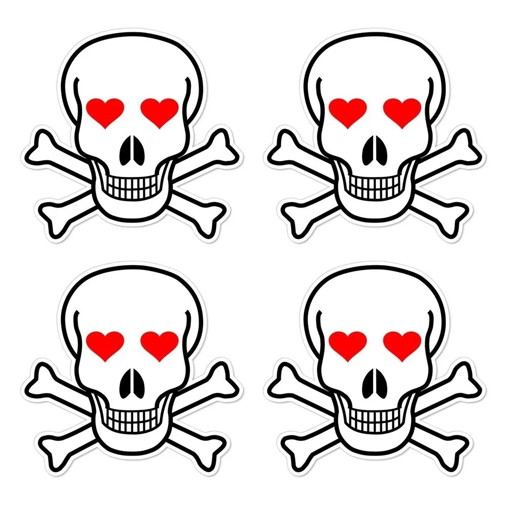4x Die Cut череп и скрещенные кости знак с красными глазами в форме сердца