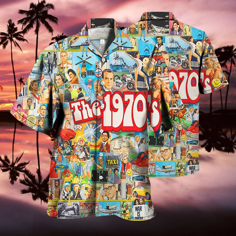 

2021Summer New Style Mens Vintage Ethnic Style Printing Loose Short Sleeve Turn Down Collar Casual Shirt Button Beach Shirts