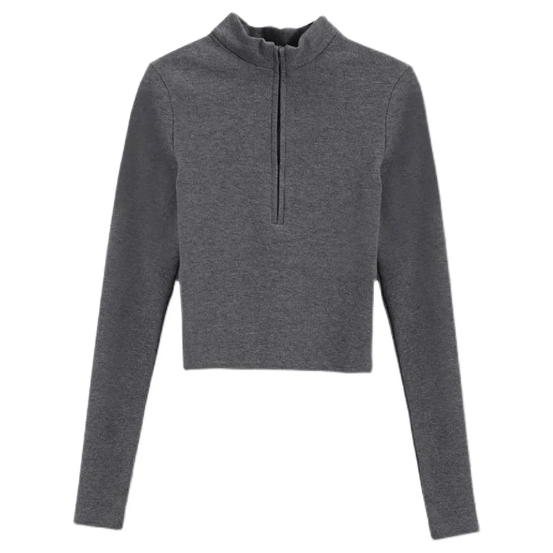 Женская футболка осенняя одежда трикотажные укороченные топы в рубчик с длинным