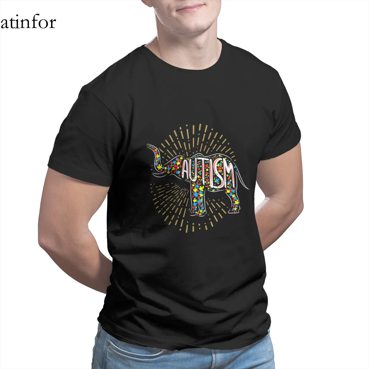 

Autism Awareness Elephant funny T-Shirt Fashion Funny Round Collar Top quality Cool T-shirt 26083