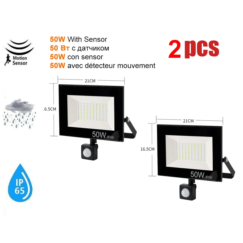 

1-2pcs 220V 10-100W LED FloodLight Spotlight Exterior Street wall reflector LED Lights Motion Sensor Sconces Light Lamp Security