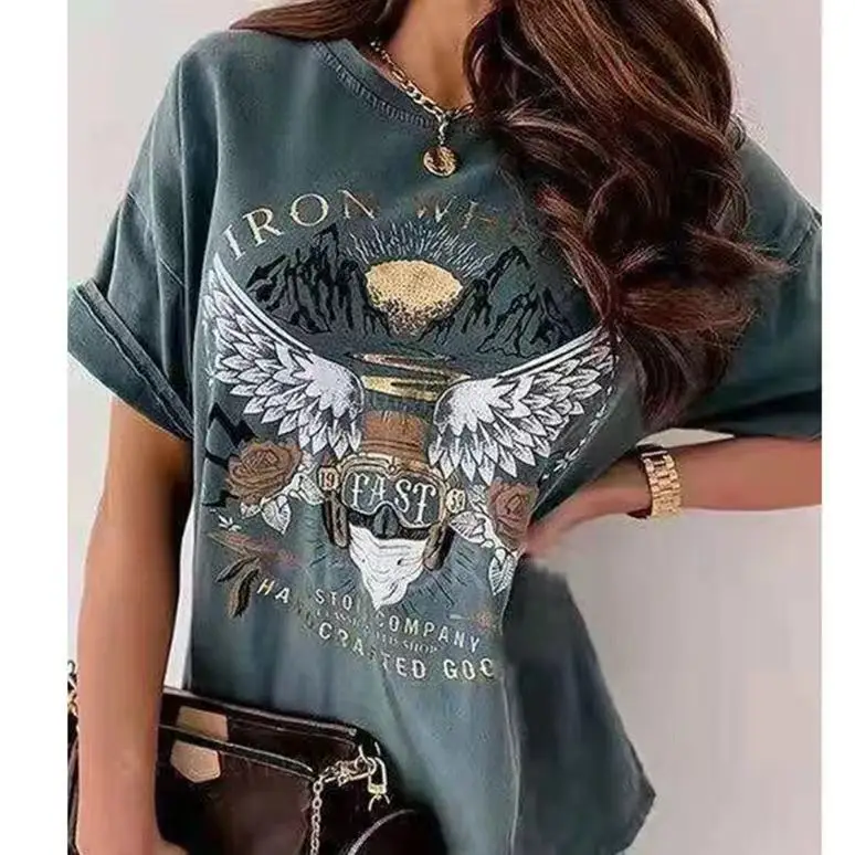 Женские винтажные футболки с коротким рукавом лето 2021 Свободный Топ модные в