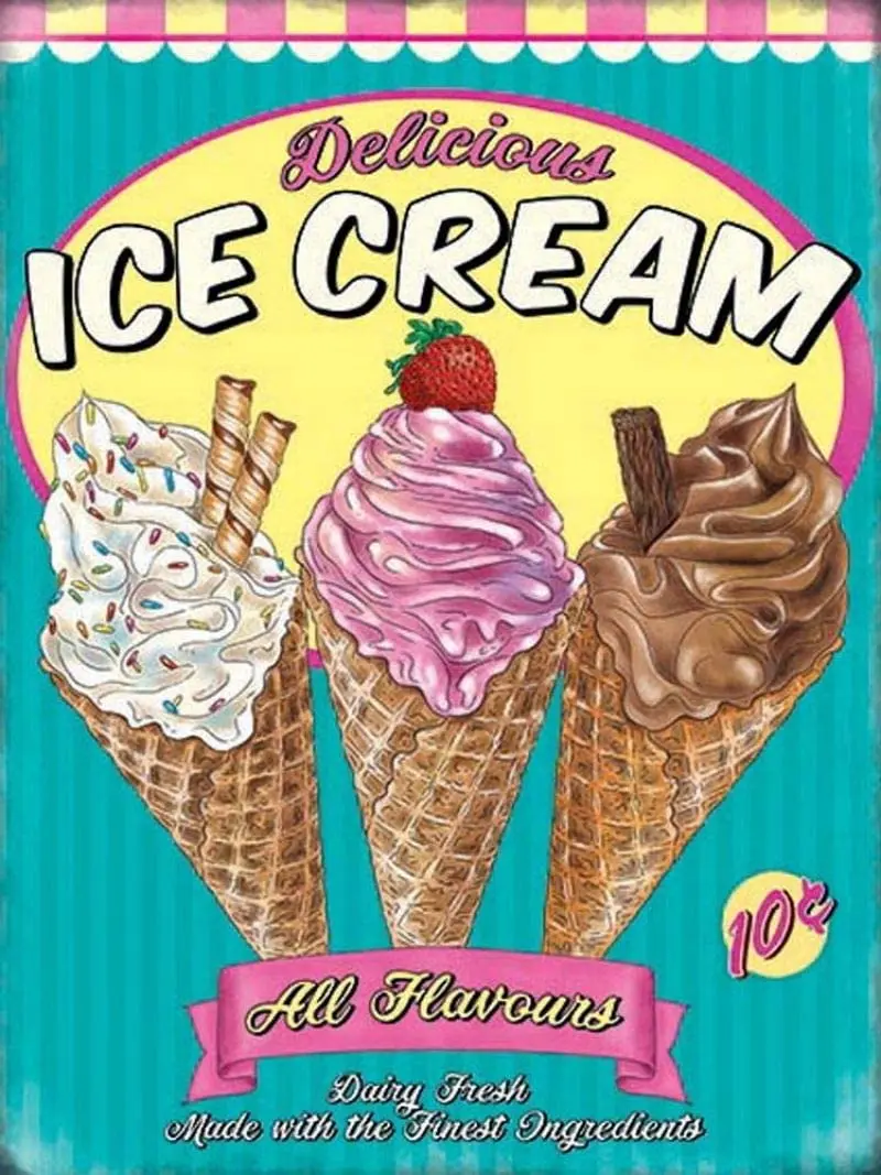 

Vintage Tin Poster Delicious Ice Cream All Flavours Metal Tin Sign 8x12 Inch Retro Art Home Bar Restaurant Garage Garden Wall