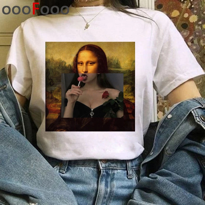 Mona Lisa Футболка женская Эстетическая Harajuku футболка уличная Корейская harajuku