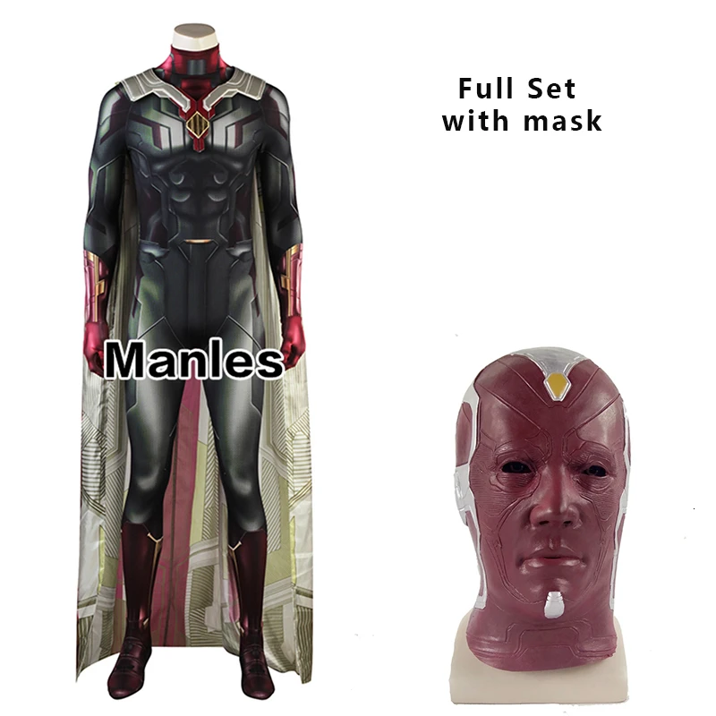 full set with mask Мстители, бесконечность, война, костюм Человека, видение, косплей, супергерой, наряд, Хэллоуин, костюм для взрослых, 3D оттенок, Мужская одежда, плащи-комбинезоны - Цвет: full set with mask