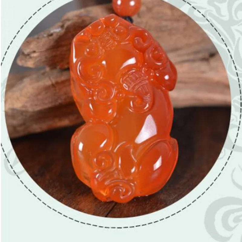 Красный Агат кулон с мехом норки ожерелье для мужчин и женщин защиты от злых