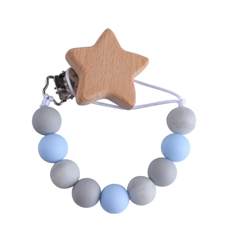 Chupete de madera de haya con cadena de chupete para ni&ntilde;os, Clips de juguete para morder, sin BPA-4