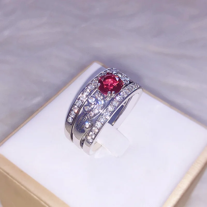 

925 Silver Color Ruby Diamond Ring for Women Bague or Jaune Fashion Rubellite Topaz Gemstone Silver 925 Jewelry Rings