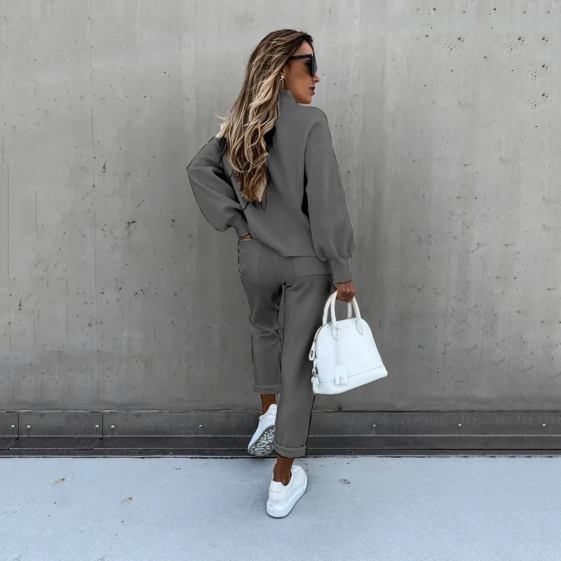 

Autumn New Style Fashion Casual Two Piece Set Long Sleeves O Neck Jogging Sweat Pants Sportswear Female Sport Suits