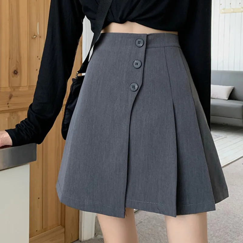 

Юбка женская ассиметричная, черная, серая, на пуговицах спереди, тонкая, с высокой талией, в Корейском стиле, #0271