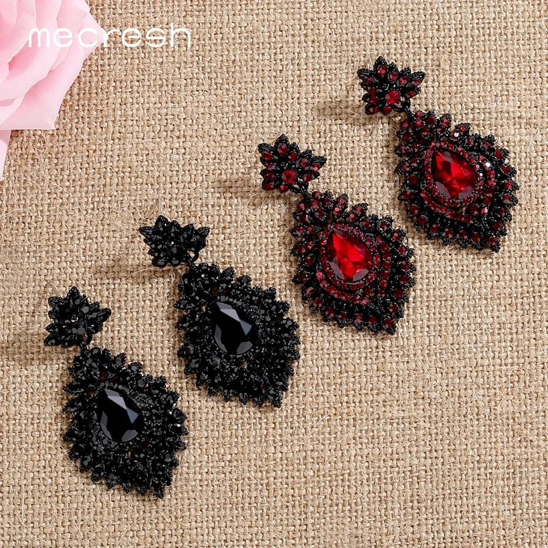 

Mecresh Silver Color Crystal Wedding Bridal Drop Earrings for Women Big Teardrop Long Earrings Brides Engagement Jewelry MEH916