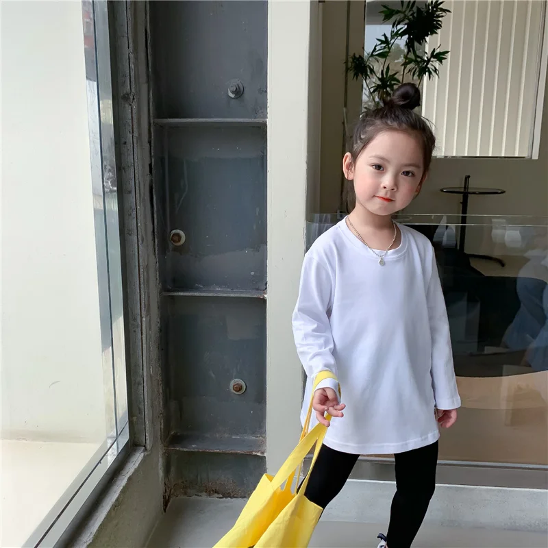 Camisetas de estilo largo con bordado de sonrisa para ni&ntilde;as, camisas de manga larga para ni&ntilde;os, Tops b&aacute;sicos de algod&oacute;n holgados para oto&ntilde;o, 2021-3