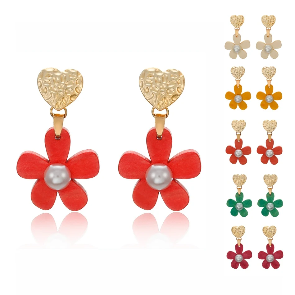 Женские модные серьги-подвески в виде деревянного цветка корейские милые с