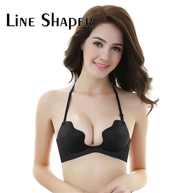 

New Arrival Lady Cute Bras Sexy U Style Push Up B Cup Underwear Wire Free Half Cup Women Brassiere