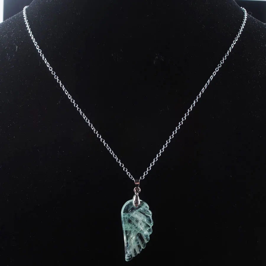 Pendant Chain Натуральный флюорит драгоценные камни, бусины крылья посеребренные Рейки чакра кулон ожерелье 18 дюймов WOJIAER PN3542 - Окраска металла: Pendant Chain