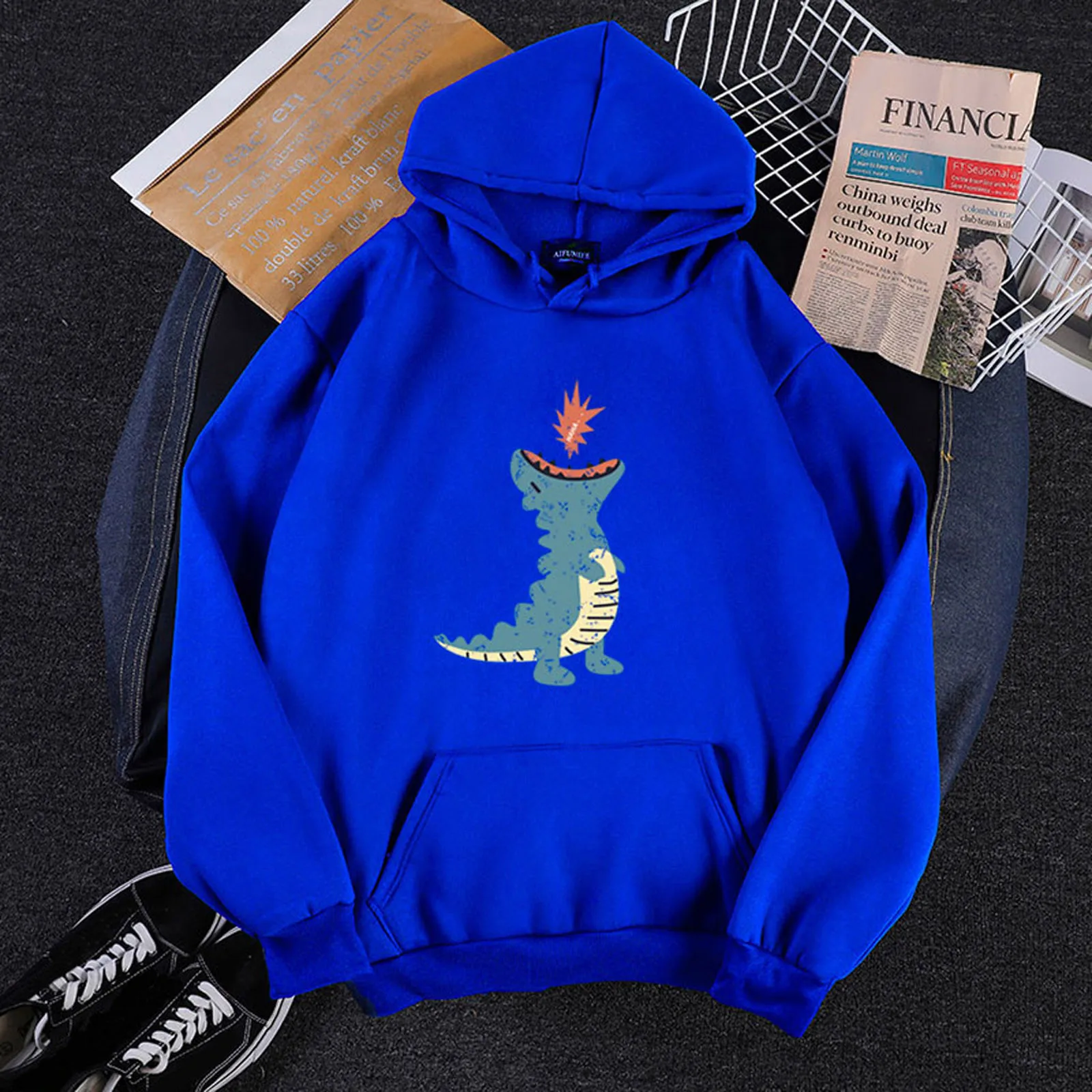 

Women's Cartoon Dinosaur Hoodies Sweatshirt Pullover Long Sleeve Loose Outwear Harajuku Cartoon Printed Autumn Winter Sudadera