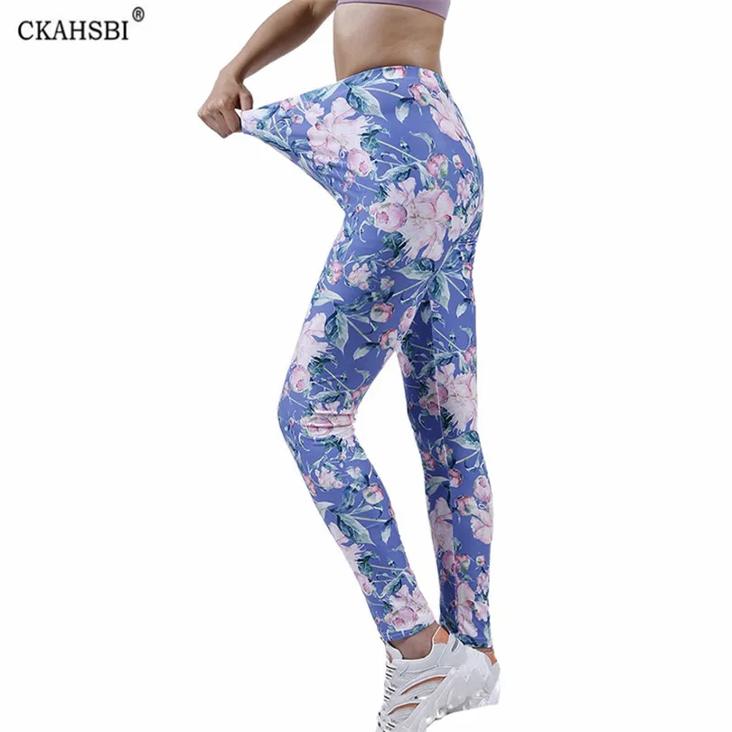 

CKAHSBI Flower Printed Women Sport Leggings High Waisted Push Up Pants Gym Fitness Running Elastic Waist Quick Dry 2121 Bottom