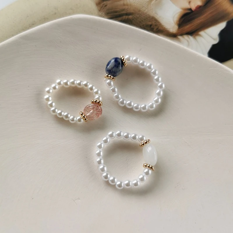 

Exquisite 3-Color Natural Stone Pearl Adjustable Ring Charming Lady Wedding Party Ring Accessories Fashion Girl Jewelry Gift