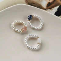exquisite 3 color natural stone pearl adjustable ring charming lady wedding party ring accessories fashion girl jewelry gift