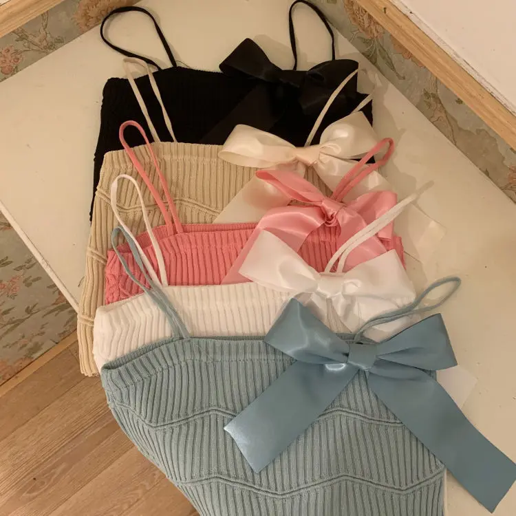 

Camis Hipster Bow Spaghetti Strap Sexy Club Female Summer Style Slim Tees Fashion Brands Women's Clothing Crop Top Korean New