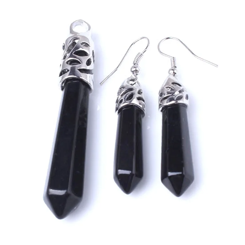 Модные посеребренные серьги с шестиугольной призмой из черного агата ювелирные