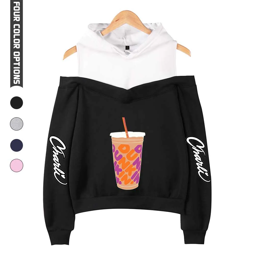 

New Charli Damelio Merch Hoodie Sweatshirt Fashion Pullovers Print Off-shoulder Women Teens Girls Hooded Streetwear Cotton Short